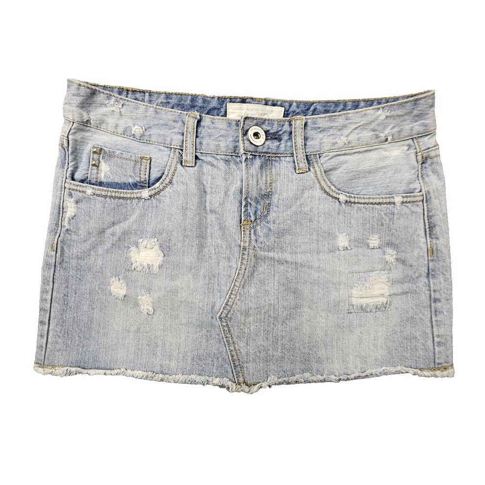 Maurices Denim Micro Mini Skirt Sz 5/6 Distressed Light Wash Raw Hem Y2K Prep